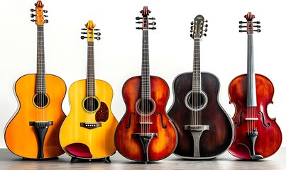 Naklejka premium A collection of various string instruments displayed together.