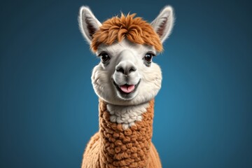 Naklejka premium there is a llama with a fuzzy brown head and a blue background