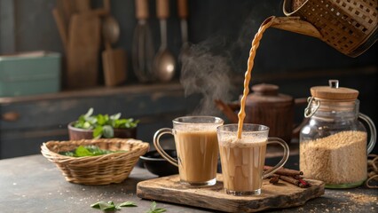 Teh Tarik Pouring in Traditional Setting