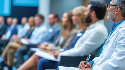 panel discussion at an international medical conference, with experts debating ethical issues in modern healthcare