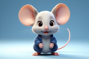 cartoon mouse with big ears and a blue shirt
