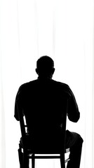 Silhouette of a Man Sitting on a Chair Against a Bright Backdrop in a Minimalist Setting
