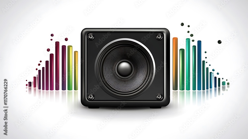 Aufkleber a graphic representation of a speaker with sound wave visualizations.