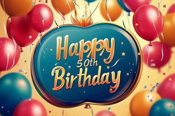 Happy 50th Birthday celebration colorful illustration.