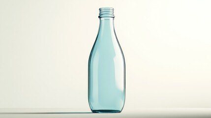 Light teal-colored glass bottle, simple, empty, studio shot, against a plain background,