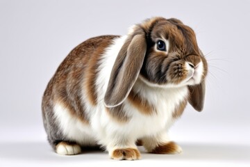 there is a brown and white rabbit sitting on a white surface