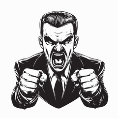 Angry Boss Yelling and Clenching Fist Vector Illustration Isolated on White Background
