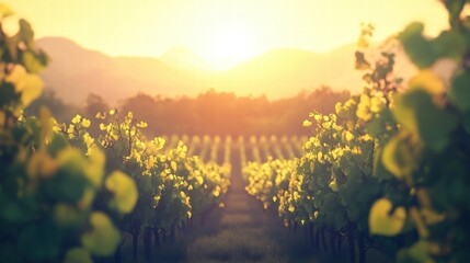Golden Hour Vineyard Serene Sunset Landscape Photography of Grape Vines