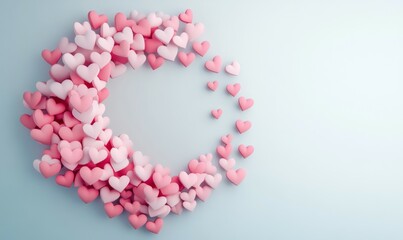 Obraz premium Pink 3D Hearts arranged in the Shape of a Spiral. Contemporary Valentine's Day Background. 3D Render.