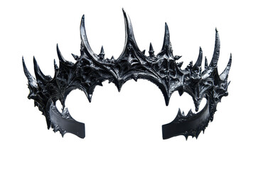A detailed, spiked crown with a dark, metallic finish, showcasing intricate designs and sharp points.