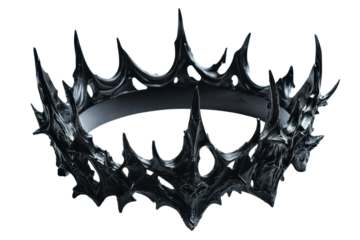 A dark, spiked crown featuring sharp points, evoking a sense of power and danger.