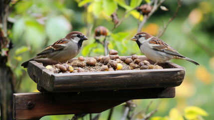  "Winter Feast: Sparrow Gathering at the Feeding Trough"

