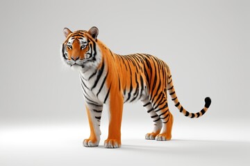 arafed tiger standing on a white surface with a gray background