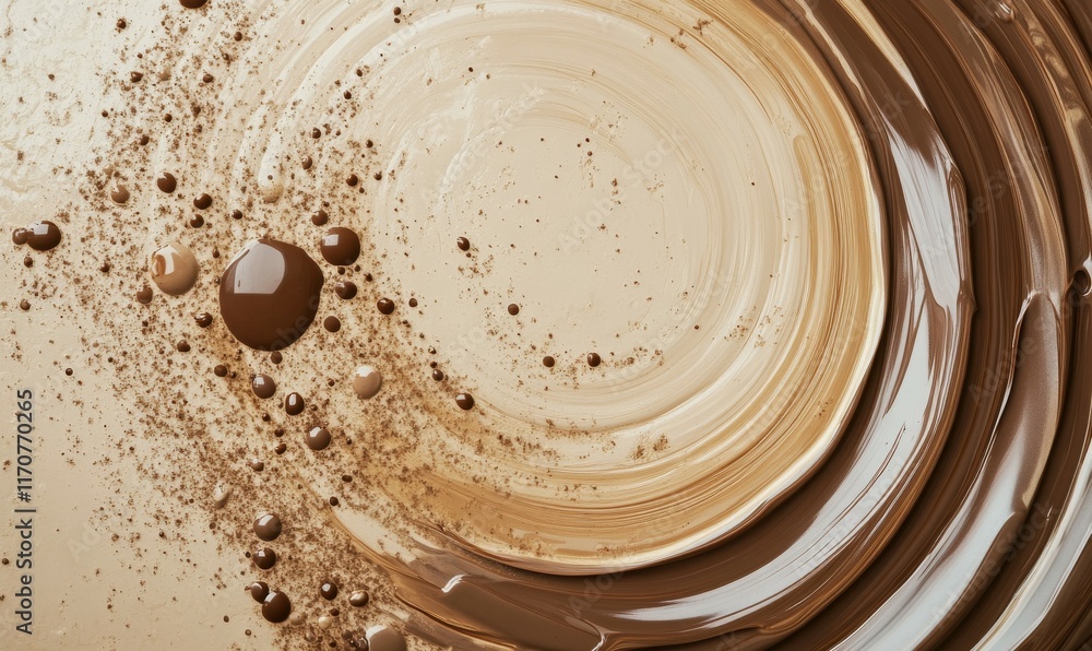 Aufkleber concentric mocha circles merging into pastel splatters, an abstract representation of balance and fl