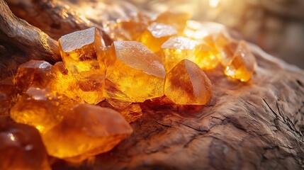 composition of rich amber resin, cracked bark, and glowing golden hues