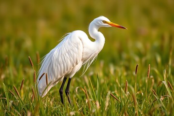 Fototapeta premium there is a white bird standing in the tall grass