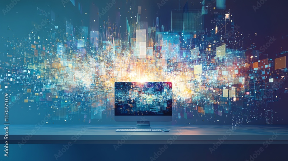 Poster digital metropolis: erupting data on desktop screen