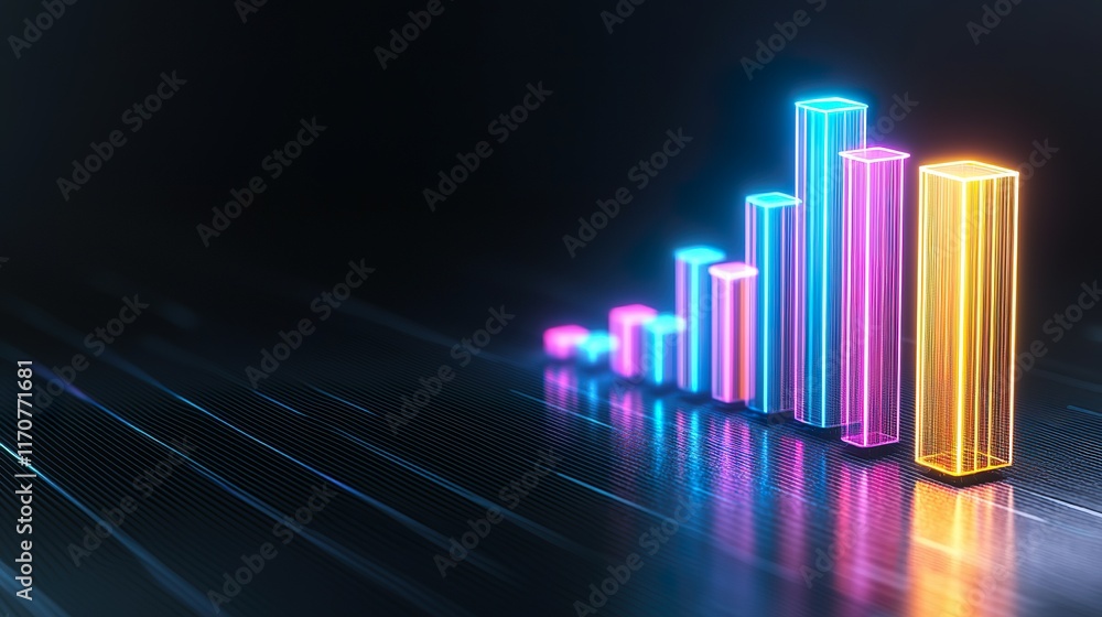 Aufkleber a vibrant, digital bar graph showcasing growth with neon colors against a dark background, represent