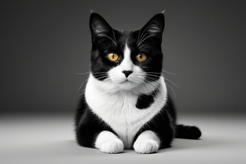 there is a black and white cat sitting on a table
