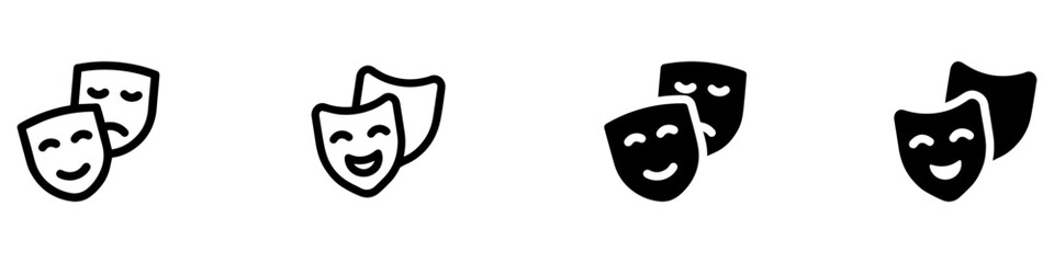 Theatre mask vector icon set. Masquerade vector icons. Comic and tragic mask icons. Theatrical masks. Comic and tragic mask set. Vector Illustration. EPS 10 - obrazy, fototapety, plakaty