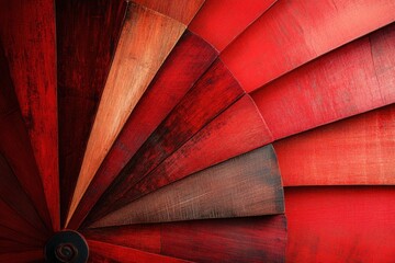 A spiral of red wood with a black center