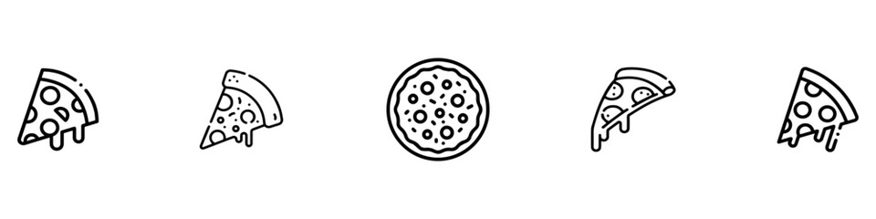 Pizza slice line icon. Pizzeria food sign. Fast food symbol. Quality design element. Line style pizza icon. Editable stroke. Vector Illustration. EPS 10