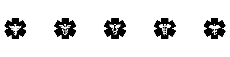 Life star medical snake icons. Staff of Asclepius or Caduceus, medical logo. Cross symbols. Vector Illustration. Eps10