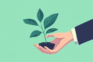 A hand holding a plant in a pot