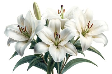 Fototapeta premium Elegant White Lilies on White Background