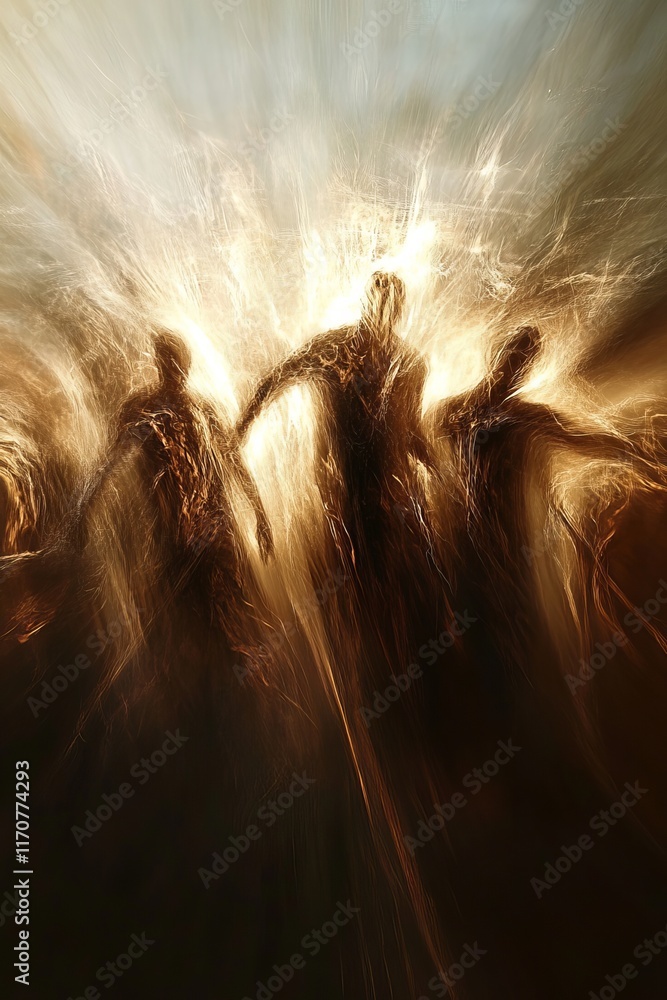 Aufkleber abstract silhouettes of three figures in motion with ethereal light and dynamic energy