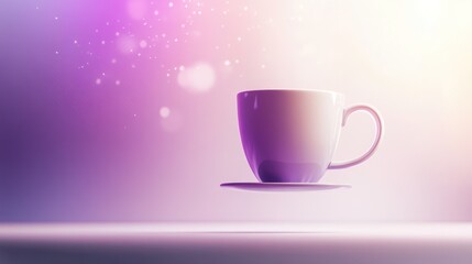 Fototapeta premium Floating coffee cup in purple light.