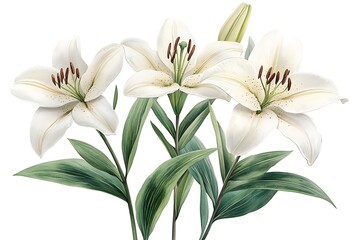 Fototapeta premium Elegant White Lilies on White Background