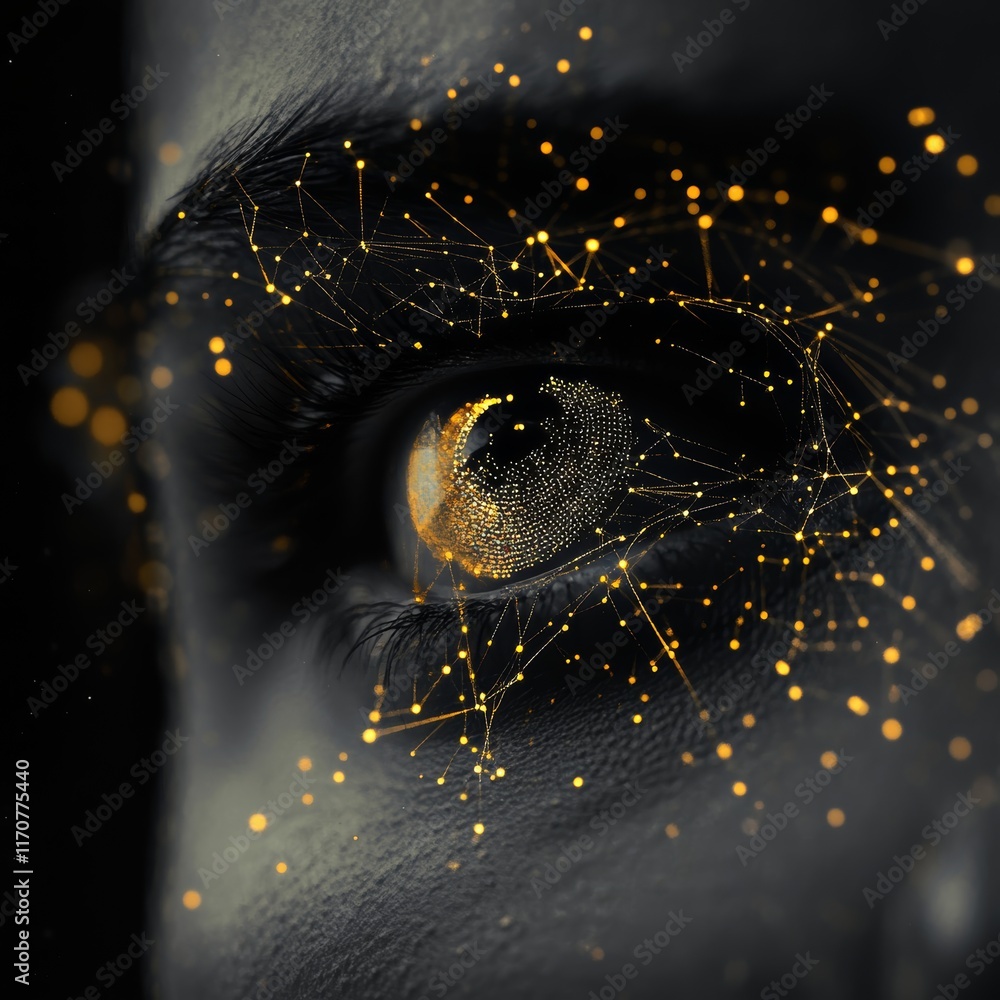 Poster eye with data points and connections visualized in conceptual digital art representation