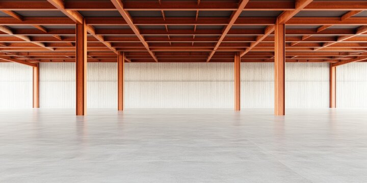 Empty Industrial Space Featuring I-Beam Steel Structure and Polished Concrete Floor, Modern Architectural Design