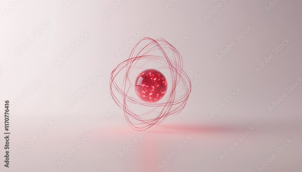 Aufkleber a stylized representation of an atom with a glowing red nucleus and orbiting electrons.