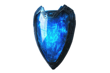 Fototapeta premium A luminous blue shield with intricate details, showcasing a swirling pattern that evokes a sense of power and protection.
