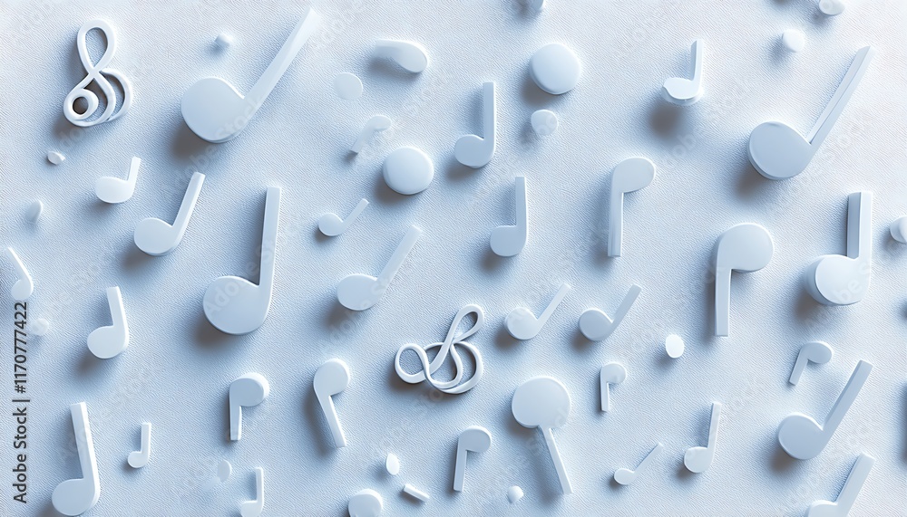 Poster a textured background featuring various white musical notes in different sizes.