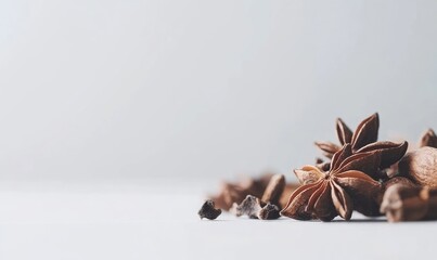 Star anise spice pile, kitchen table, minimalist background, recipe blog
