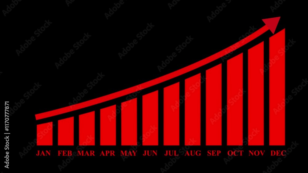 Poster animated business graph chart icon. graph red collar animation on black background .