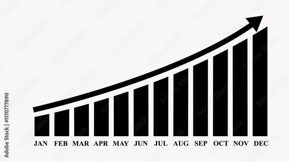 Poster animated business graph chart icon. graph black collar animation on white background .