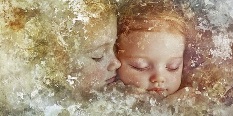 Fototapeta premium Gentle Embrace of Two Children with Dreamy Soft Background