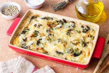 Broccoli and cheese casserole. Healthy eating. Vegetarian food.