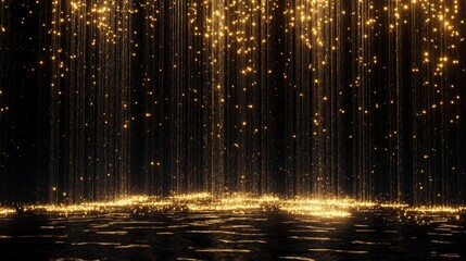 Golden Glitter Rain Falling on Dark Water Abstract Luxury Background, Sparkling Texture for Design