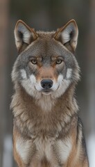 Fototapeta premium A close-up portrait of a wolf showcasing its striking features and intense gaze.