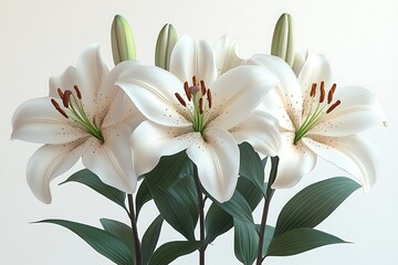 Fototapeta premium Elegant White Lilies on White Background