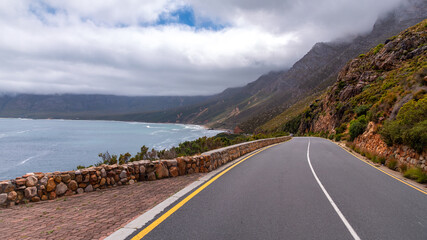 Beautiful road R44 along the coastline to Cape Town at Western Cape along the Garden Route in South...