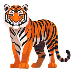 Tiger Standing Majestically in Jungle Flat Vector Illustration