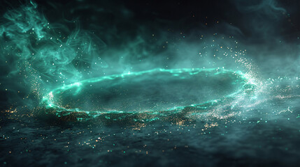 Fototapeta premium A large glowing circle of light is surrounded by a thick cloud of smoke