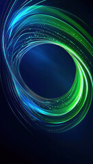 Abstract swirl of blue and green light on dark background