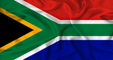 Close up of flag of South Africa with cloth texture, realistic South Africa flag waving